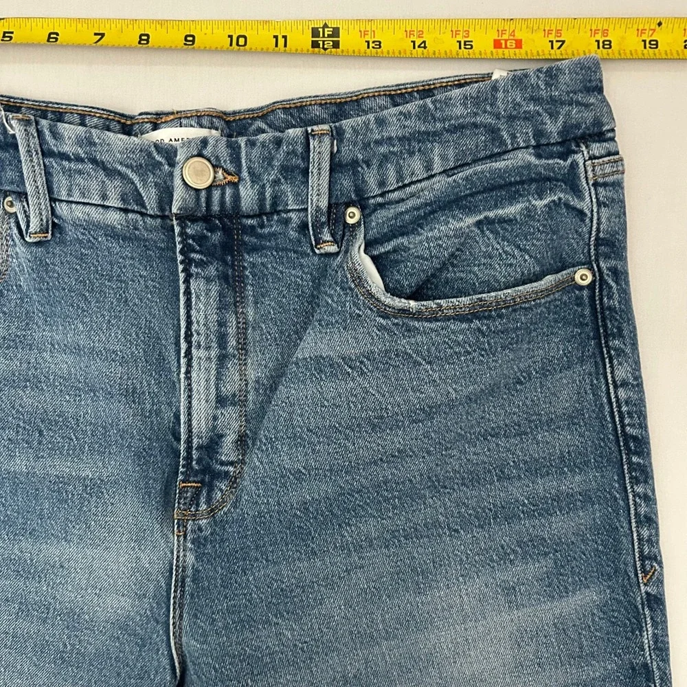 Good American Jeans Women 14 The Weekender Cuffed Blue High Rise Straight Leg